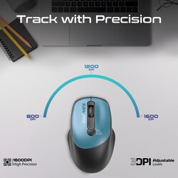 Promate Wireless Mouse, EZGrip Ergonomic Ambidextrous 2.4GHz Wireless Mice with Adjustable 1600DPI, 6 million Keystrokes, Nano USB Receiver, 10m Range and 120-hour Working Time for Laptops, PC